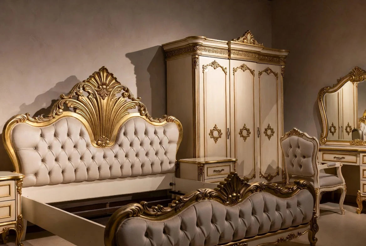 Ivory & Gold Luxury King Bedroom Suite, Hand-Carved Craftsmanship, Custom Made | Makin’ It Home