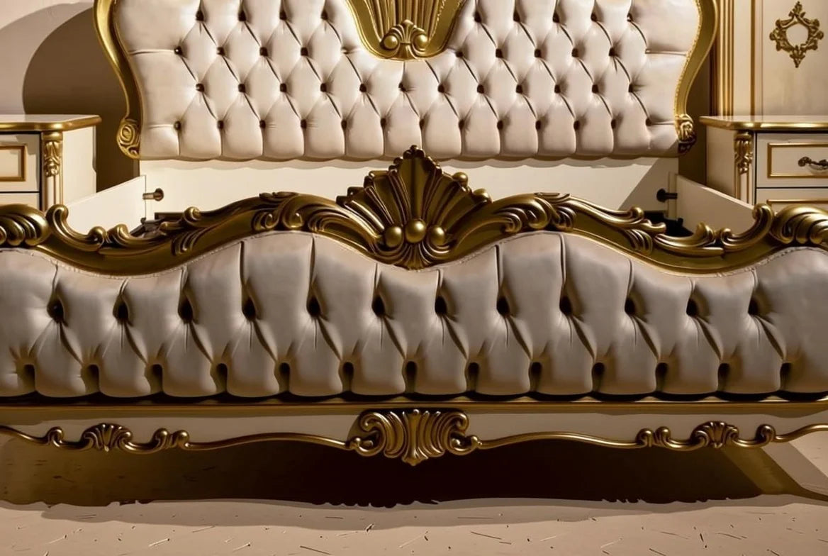 Ivory & Gold Luxury King Bedroom Suite, Hand-Carved Craftsmanship, Custom Made | Makin’ It Home