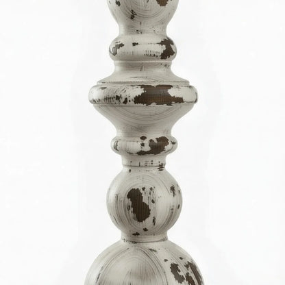 Shabby Chic Distressed White Wooden Candlestick Holders Set of 2 - Tall Farmhouse Pillar