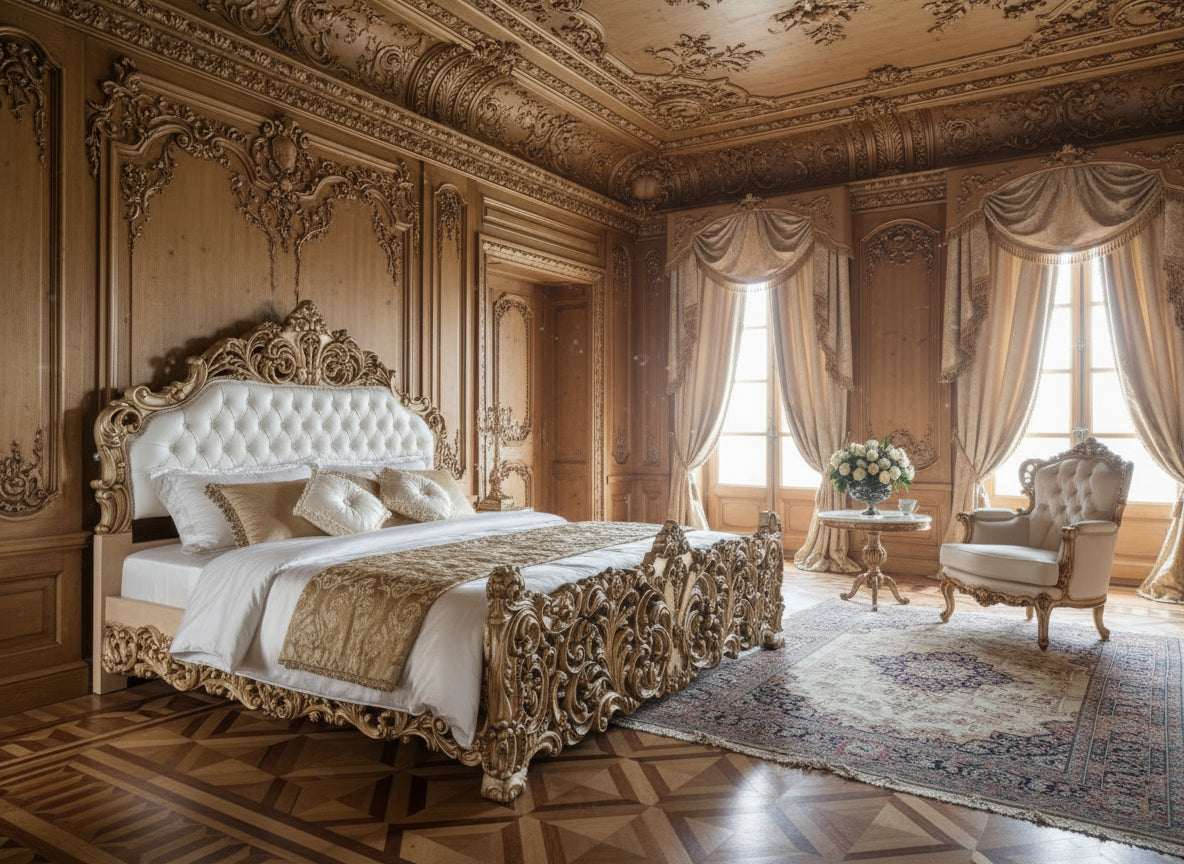 Luxury Hand-Carved French Baroque King Bed| European Style Bedroom Furniture | Makin’ It Home