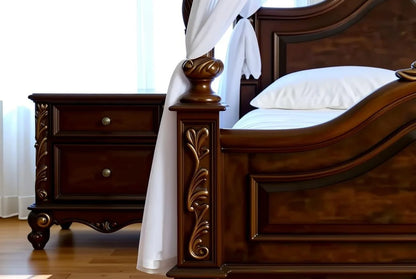 Grand Four-Poster Canopy King Bed | Hand-Carved Solid Wood Bedroom Set, Custom Made | The Sovereign Collection