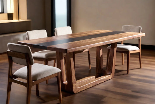 Modern Wooden 6 Seater Dining Set with Cushioned Chairs