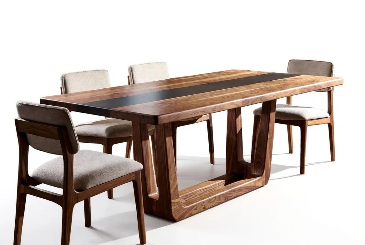 Modern Wooden 6 Seater Dining Set with Cushioned Chairs