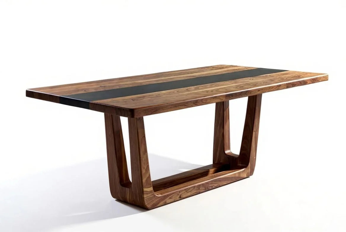 Modern Wooden 6 Seater Dining Set with Cushioned Chairs