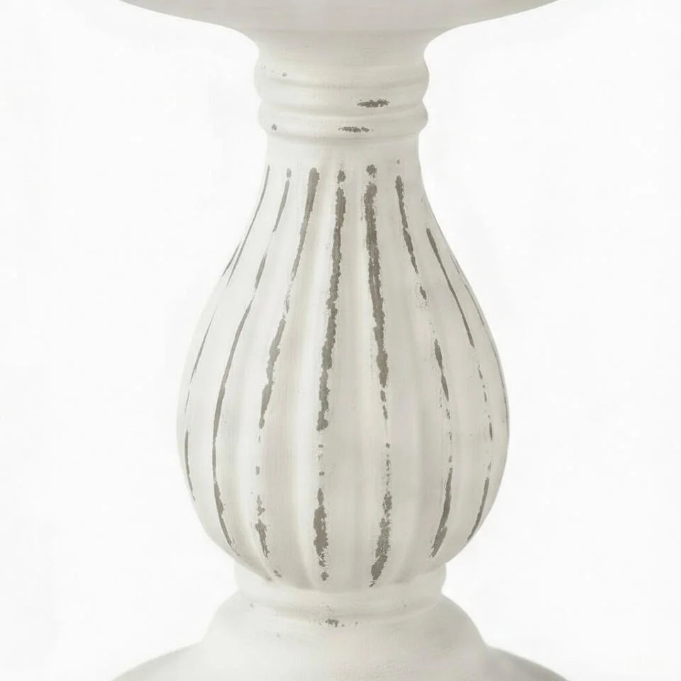 Distressed White Wooden Pillar Candle Holder - Farmhouse Shabby Chic Pedestal Candlestick