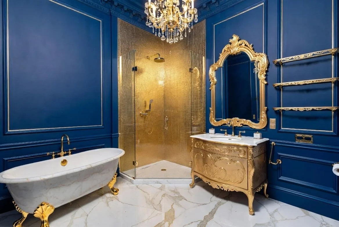 Orlena Gold Hand-Carved Luxury Bathroom Vanity Set