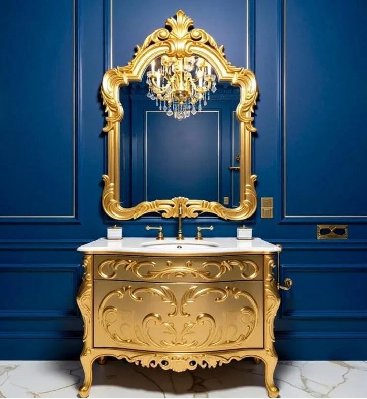 Orlena Gold Hand-Carved Luxury Bathroom Vanity Set