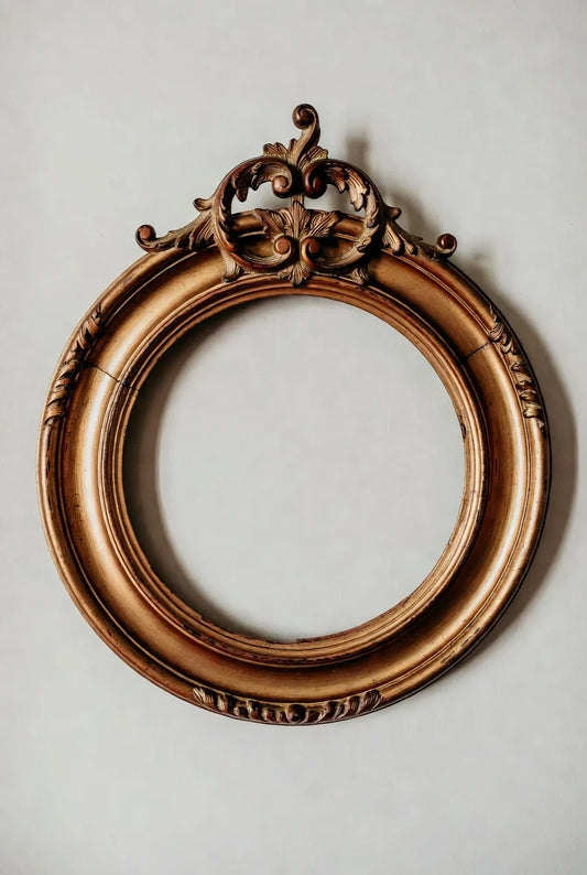 Orniva Royale Hand-Carved Round Wooden Frame | Antique Gold Vintage Wall Décor | Luxury wall décor