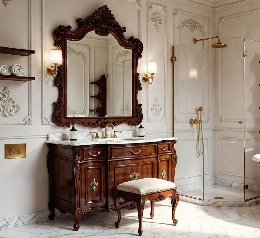 Purewood Classic Handcarved Wooden Bathroom Vanity