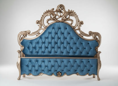 Regal Blue Handcarved French Style Bed In Solid Wood | Custom- made design| Makin' It Home
