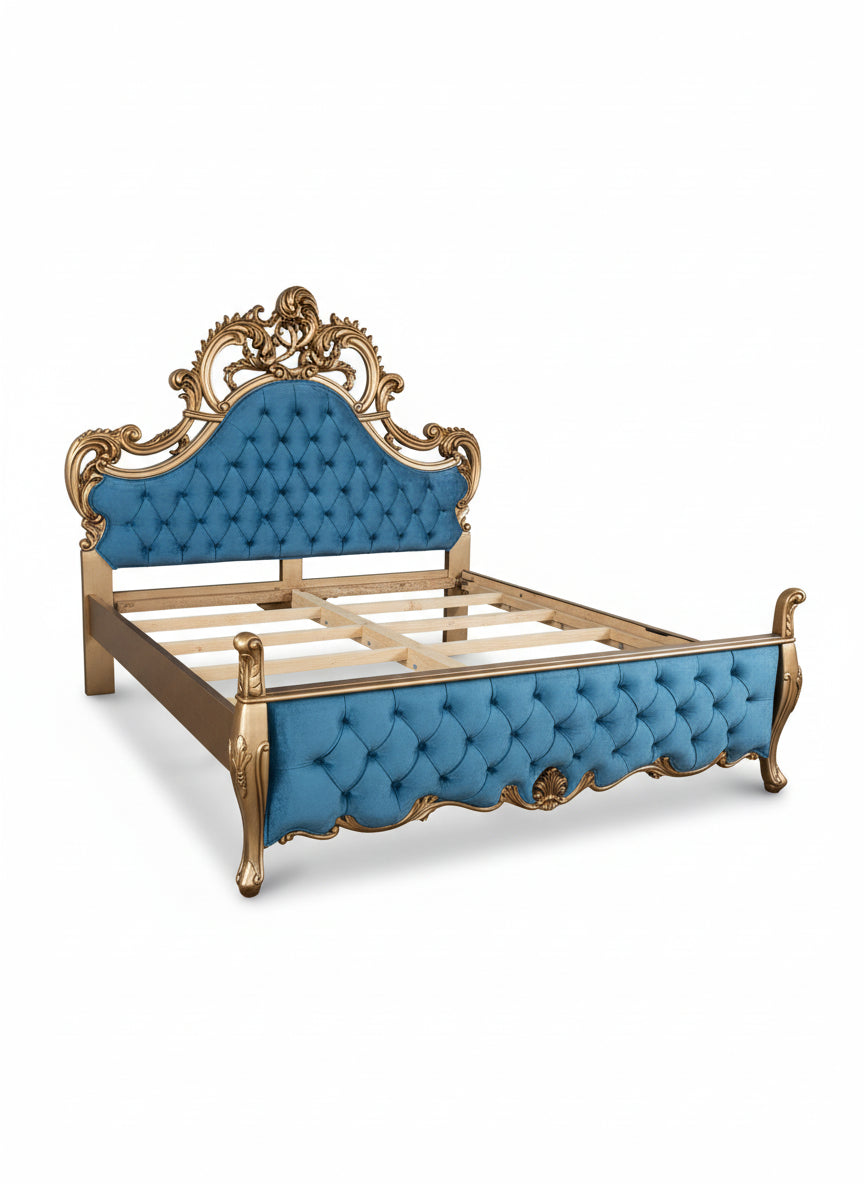Regal Blue Handcarved French Style Bed In Solid Wood | Custom- made design| Makin' It Home
