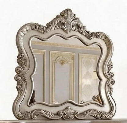 Regalia Dressing Table – Luxury Silver Hand Carved Wooden Dresser with Mirror | Royal Classic Bedroom Furniture