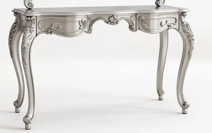 Velinor Dressing Table – Luxury Silver Wooden Vanity with Mirror | Handcrafted Classic Bedroom Dressing Table