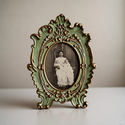 Verdantia Royale Handcrafted Green & Gold Wooden Photo Frame  Vintage Luxury Home Décor