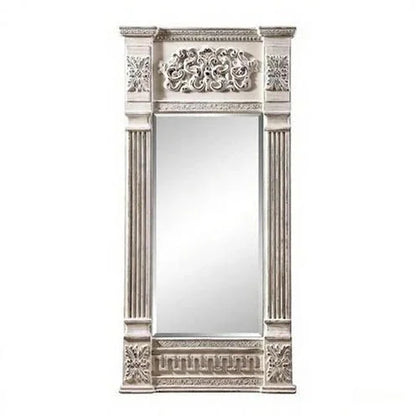Hand Carved Classical Wooden Standing Mirror – Royal Neoclassical Pillar Design | Luxury Full Length Mirror | Ornate European Frame