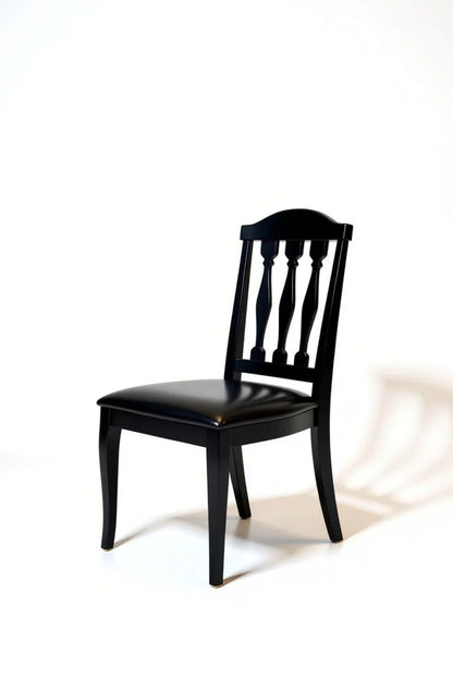 Black leather button-tufted dining chair with fluted gold legs and paw feet – ornate Empire Hollywood Regency side chair from black and gold collection