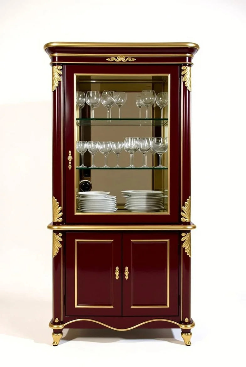 Royal Burgundy & Gold Dining Room Collection | Handcrafted High-Gloss Solid Wood Furniture | Custom Indian Luxury Interiors |