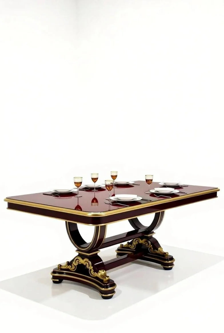 Royal Burgundy & Gold Dining Room Collection | Handcrafted High-Gloss Solid Wood Furniture | Custom Indian Luxury Interiors |