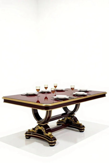 Royal Burgundy & Gold Dining Room Collection | Handcrafted High-Gloss Solid Wood Furniture | Custom Indian Luxury Interiors |