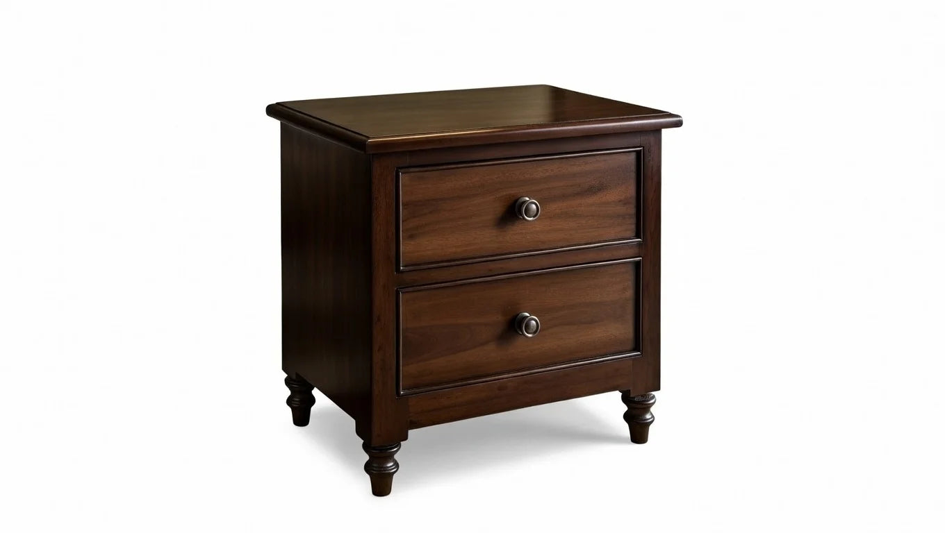 Contemporary teak wood nightstand with two drawers for modern bedroom set