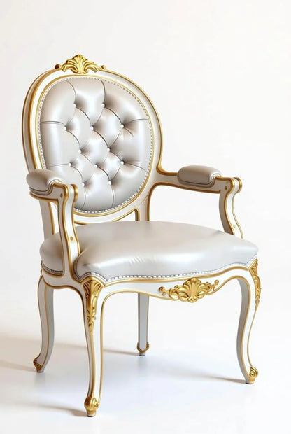 Gilded Palace French Baroque tufted armchair in cream upholstery with rich gold frame and ornate detailing