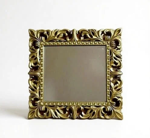 Regalia Gold Bloom Mirror – Hand-Carved Floral Wooden Wall Mirror | Square Vanity Mirror| Luxury Antique Gold Décor for Living Room & Bedroom