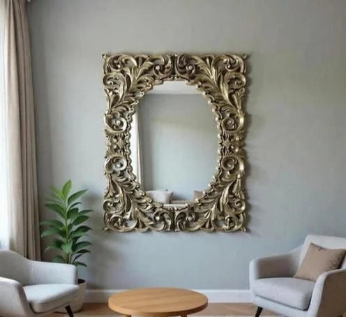Florentia Grace Hand-Carved Wooden Wall Mirror | Luxury Antique Gold Decorative Mirror for Living Room, Bedroom & Hallway