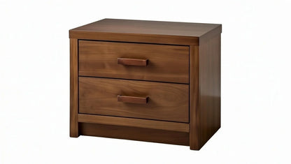Solid wood two-drawer nightstand from Grandeur modern king size bedroom suite with upholstered headboard