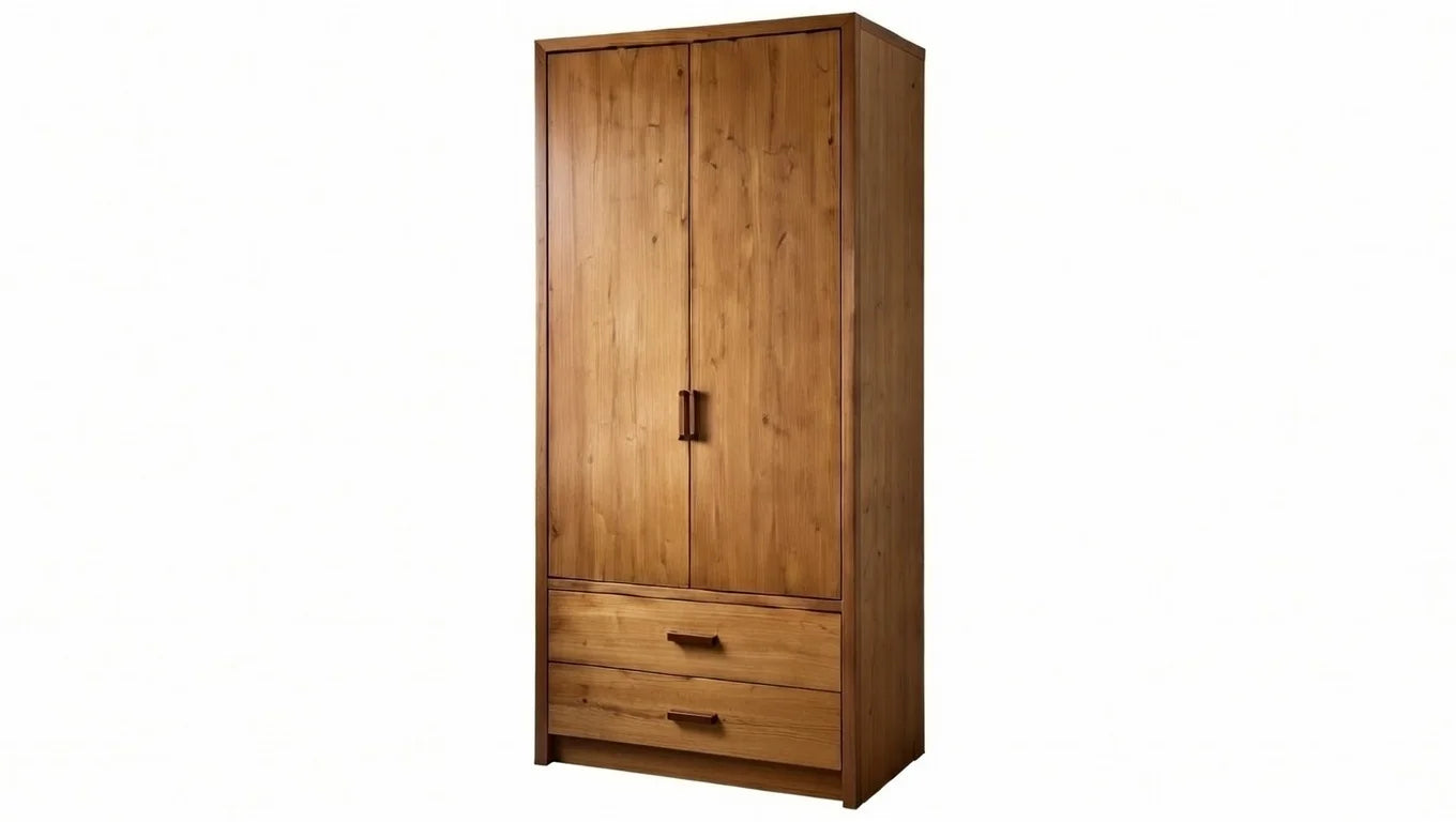 Premium two-door solid wood wardrobe with lower drawers in Grandeur modern king bedroom suite