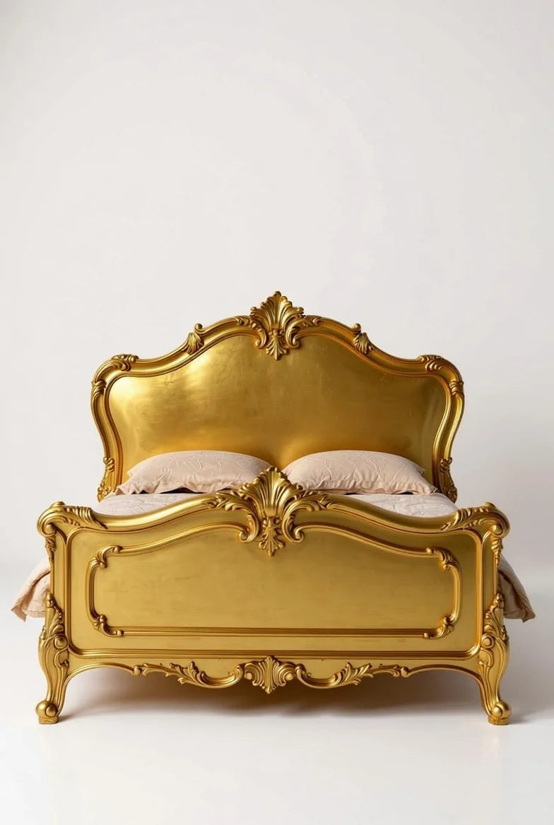 Heritage Gold French Rococo King Size Bed - |Hand Carved |Solid Wood |Gold Leaf Luxury