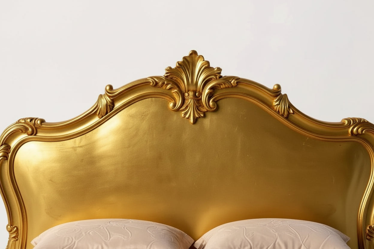 Heritage Gold French Rococo King Size Bed - |Hand Carved |Solid Wood |Gold Leaf Luxury