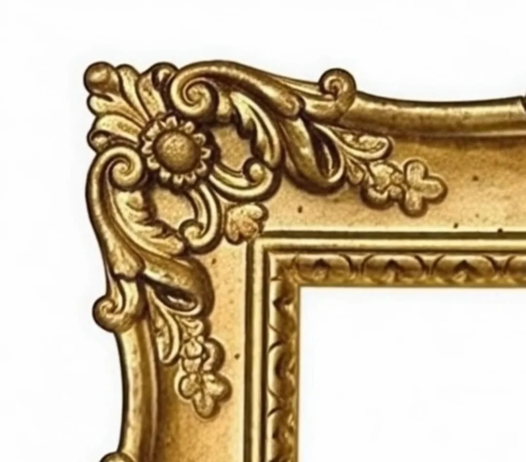 Baroque Style Ornate Rectangular Wooden Handcarved Mirror | Luxury Antique Gold Finish | Premium Rectangular Gold Frame Mirror