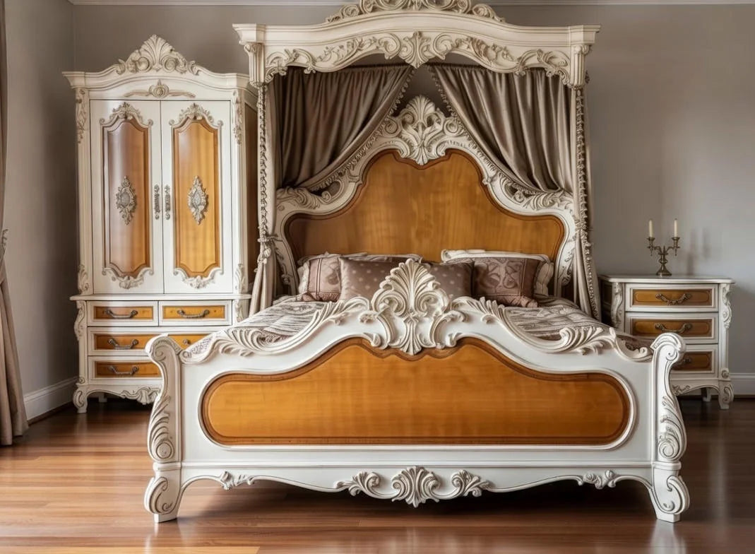 Luxury European Ornate Canopy Bed for Master Bedrooms, Hand-Carved Statement Furniture | Makin’ It Home