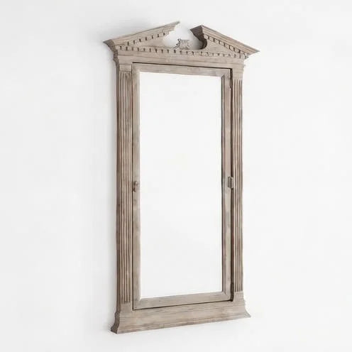Rustic Pediment Floor Standing Mirror | Hand Carved Tall Full Length Leaning Mirror | Dressing mirror