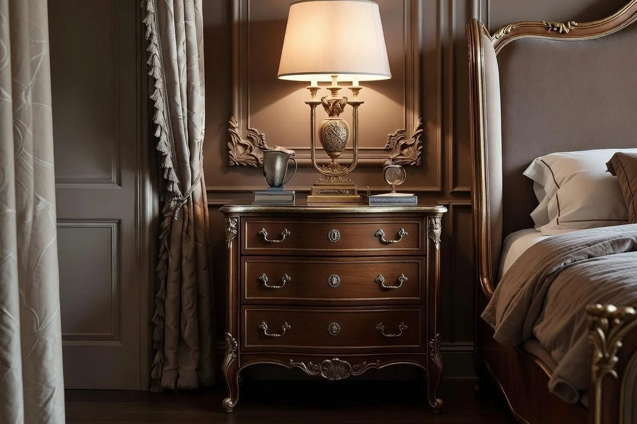 French Louis XV royal nightstand in hand-carved solid wood with classic curved legs, luxury bedside table for European bedroom set