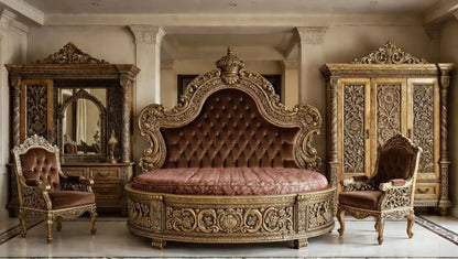 Italian Baroque Round Bedroom Set |Custom Hand-Carved Solid Teak | Makin’ It Home