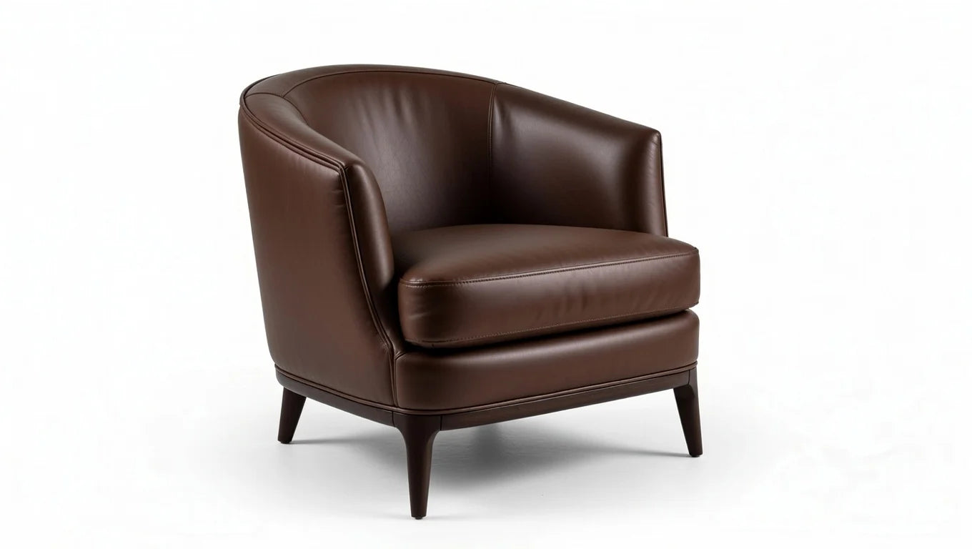 Brown leather armchair on a white background
