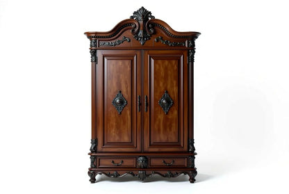 Intricate hand-carved floral and scroll details on Palace Veil French style luxury wooden armoire