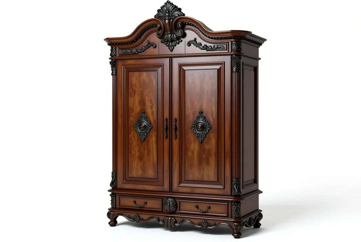 Palace Veil French provincial hand-carved wooden armoire with ornate carvings and luxury finish