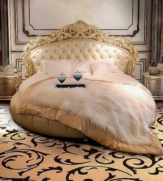 Royal Ivory & Gold Round Bed ,Handcarved Custom Design |Makin' It Home