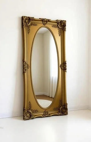 Elegance Gold Standing Mirror – Vintage Ornate Wooden Handcarved Full Length Floor Mirror