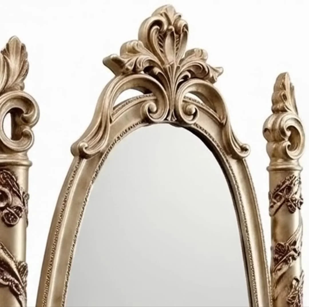 Golden Cheval Standing Hand Carved Ornate Mirror |Dressing Mirror | Luxury Antique Gold & Cream Finish Full-Length Floor Mirror|