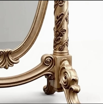 Golden Cheval Standing Hand Carved Ornate Mirror |Dressing Mirror | Luxury Antique Gold & Cream Finish Full-Length Floor Mirror|