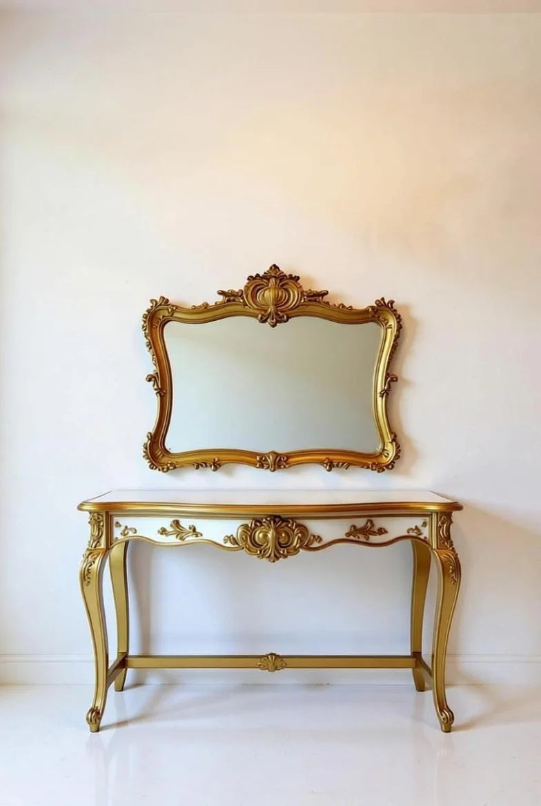 Royal White & Gold Round Dining Set | Hand Carved Empire Style Pedestal Table | Luxury Palace Furniture | Custom Indian Craftsmanship |