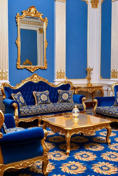 Royal Blue Baroque Style Sofa Set