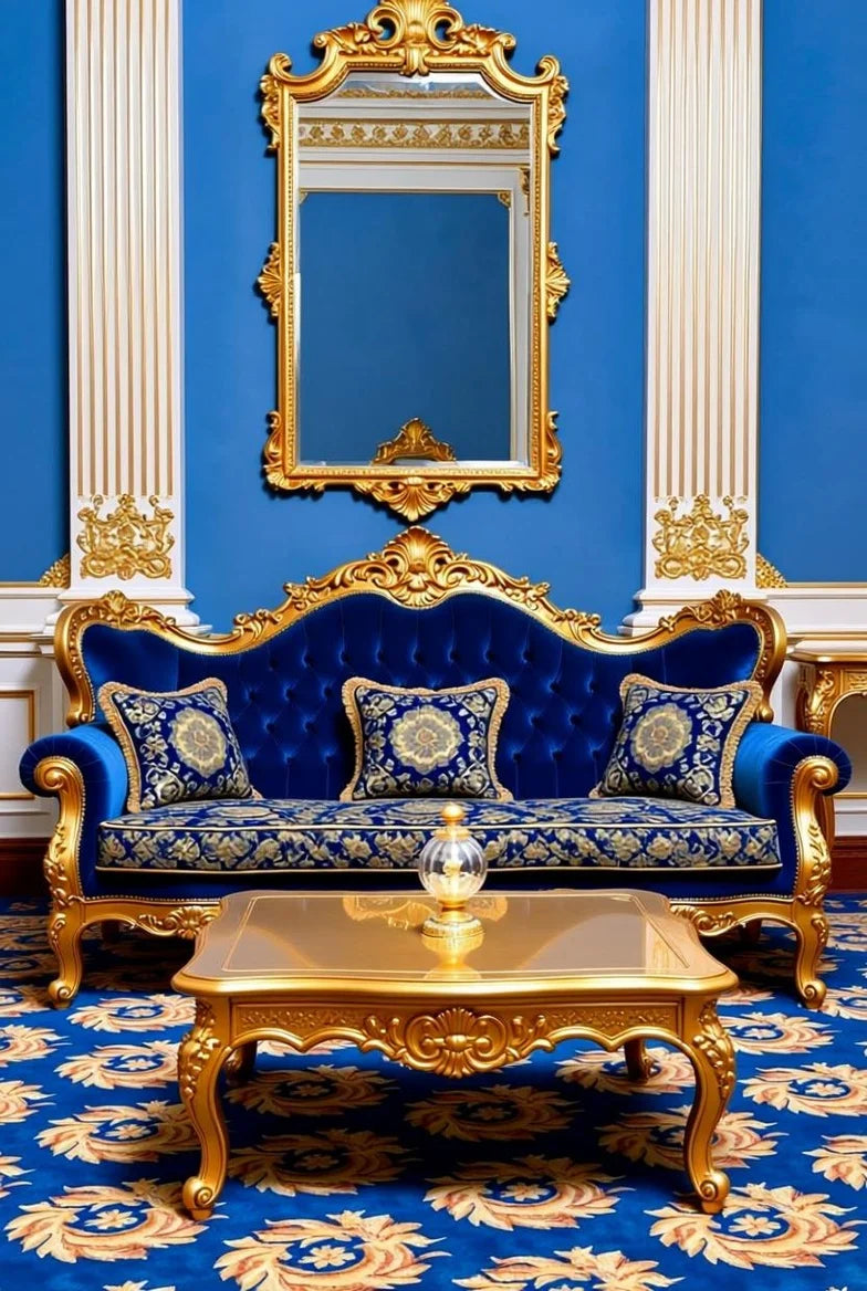 Royal Blue Baroque Style Sofa Set
