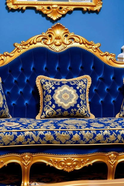 Royal Blue Baroque Style Sofa Set