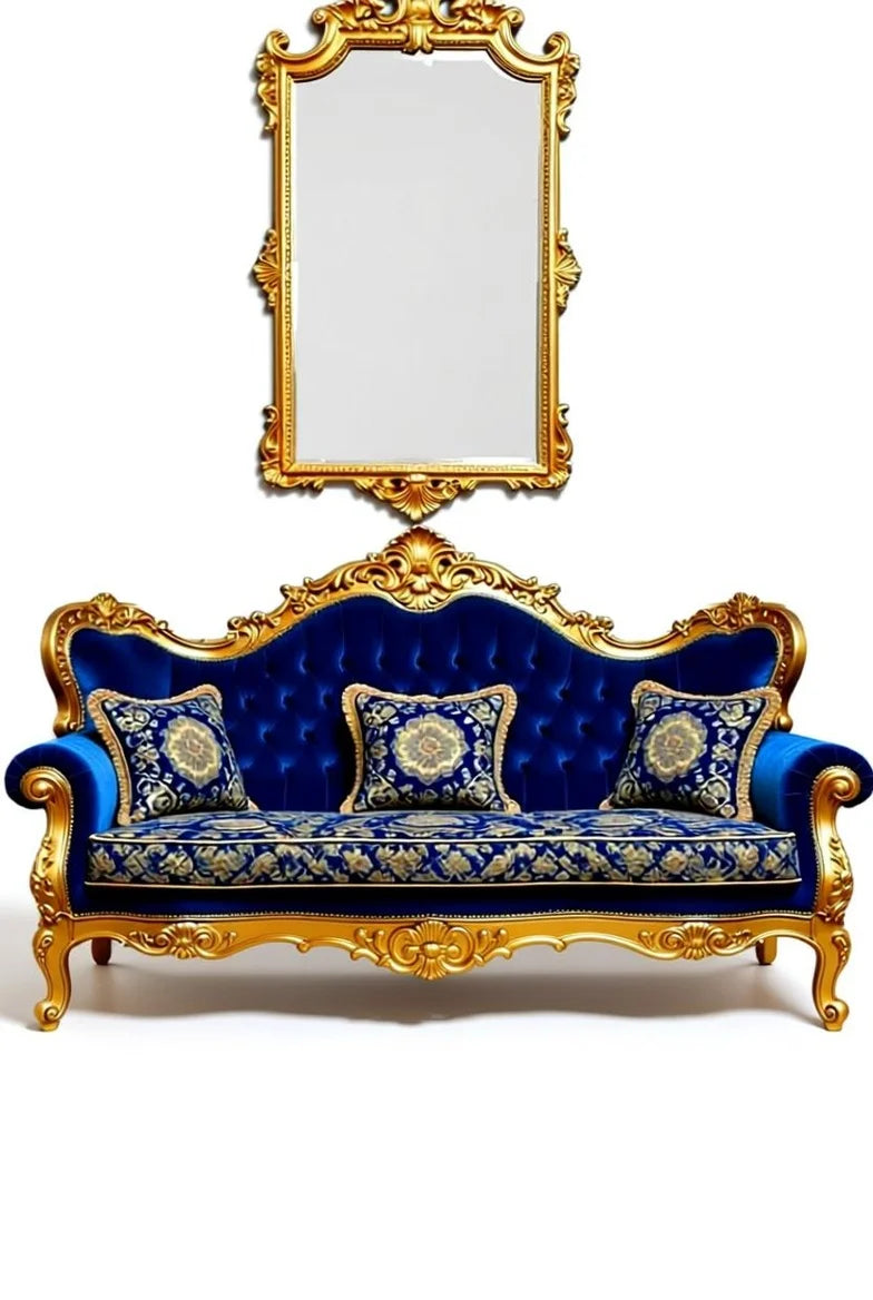 Royal Blue Baroque Style Sofa Set