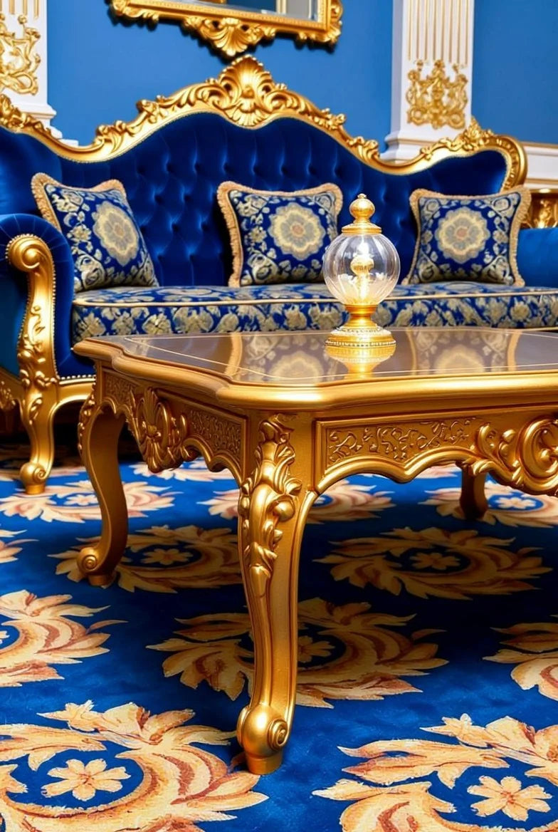 Royal Blue Baroque Style Sofa Set