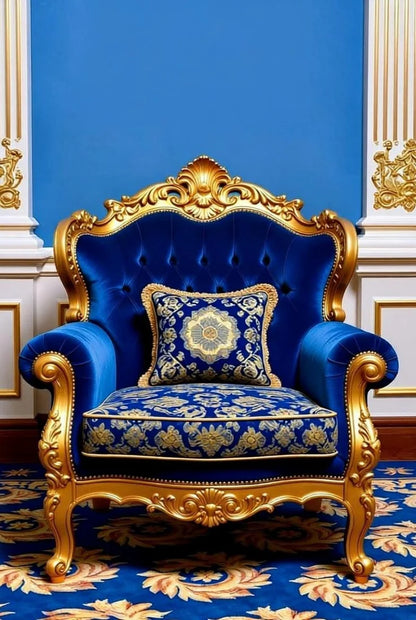 Royal Blue Baroque Style Sofa Set